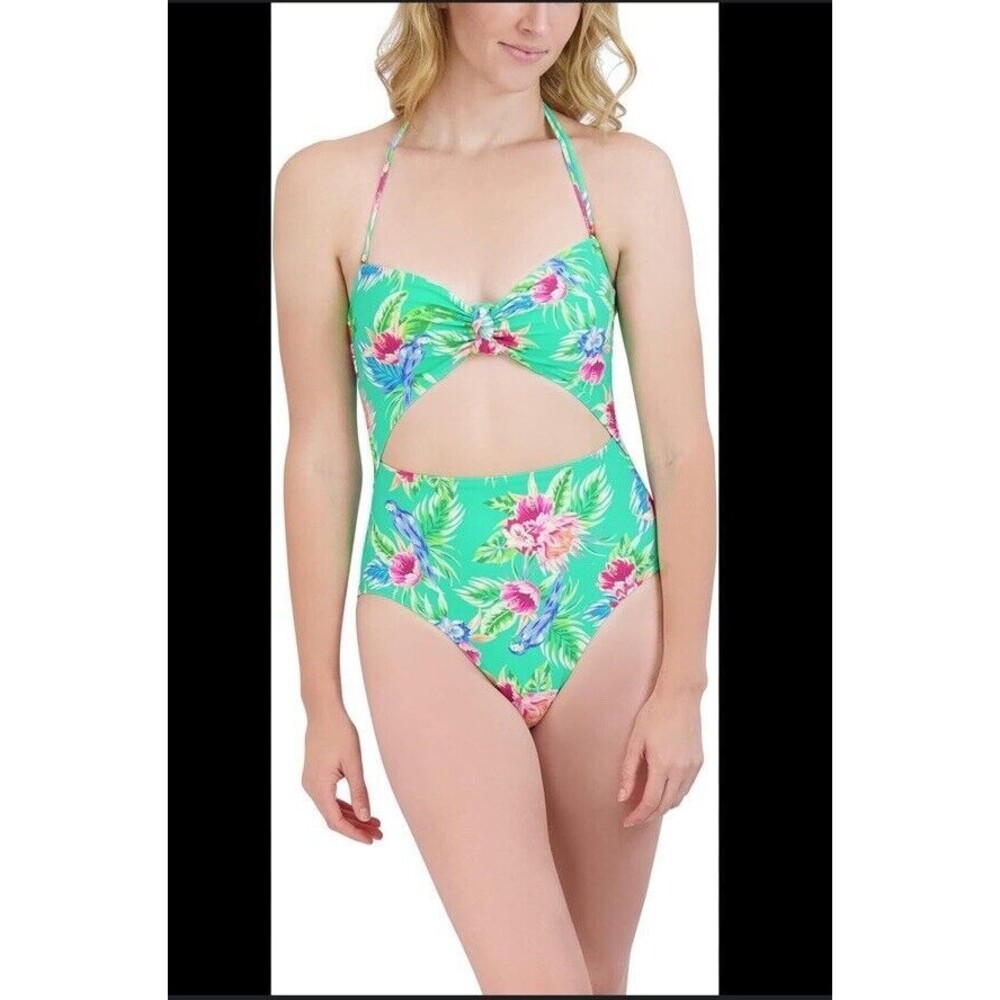 BCBGeneration Women's Green 1pc Swimsuit Knot Front Cut Out Bathing Suit XL